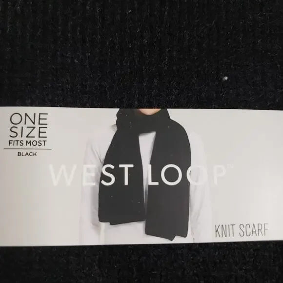 West Loop Women's One Size Simple Knit Scarf Solid Black Winter Minimalist New - Picture 2 of 5
